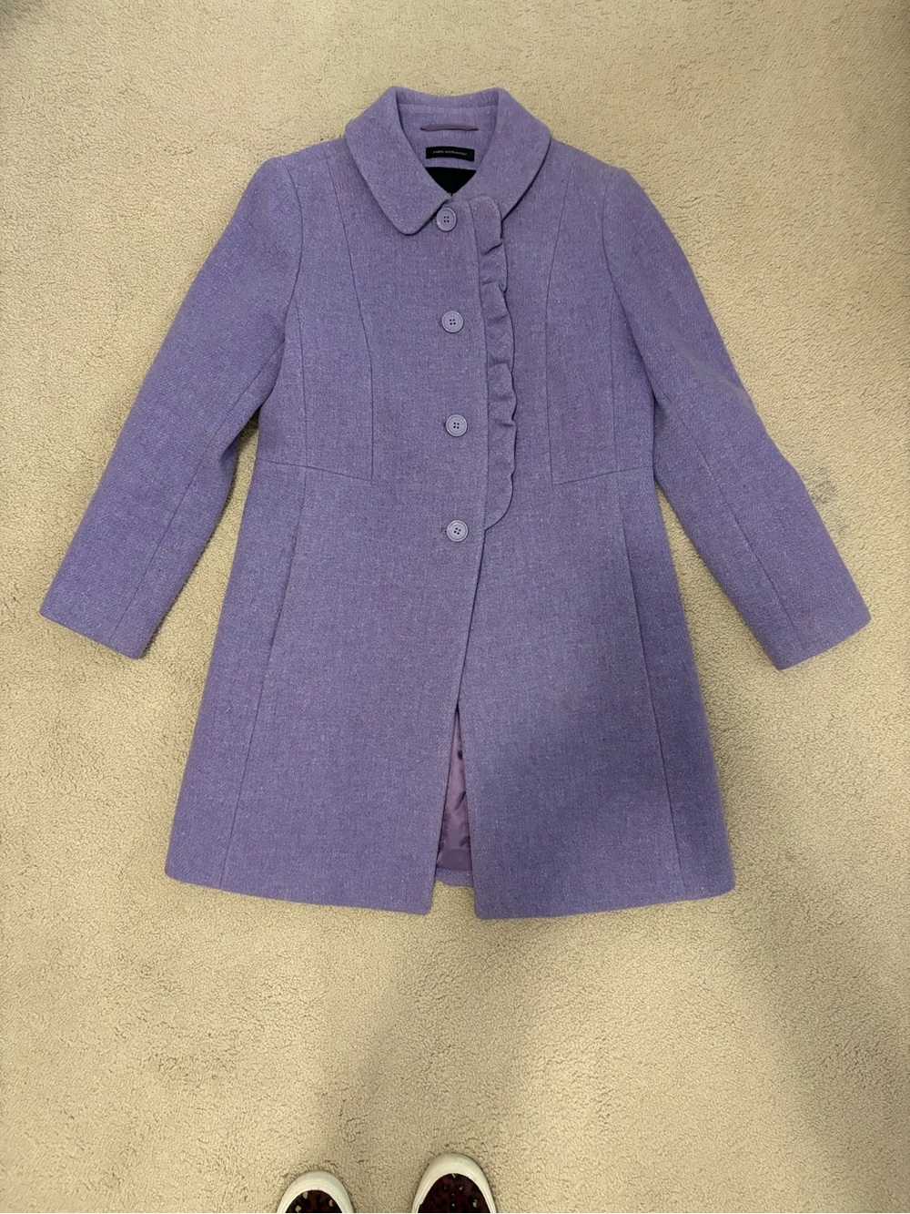 Talbots Lavender Wool-Blend Girls' Pea Coat with Ruffle Trim